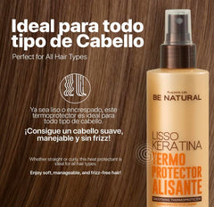 Be Natural Lisso Keratina spray mist glides on for smooth results.