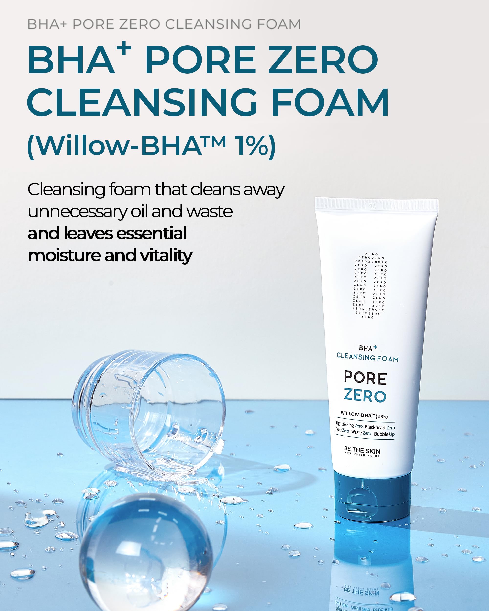 BE THE SKIN BHA+ Pore Zero Foam lather closeup showing creamy texture for gentle wash.