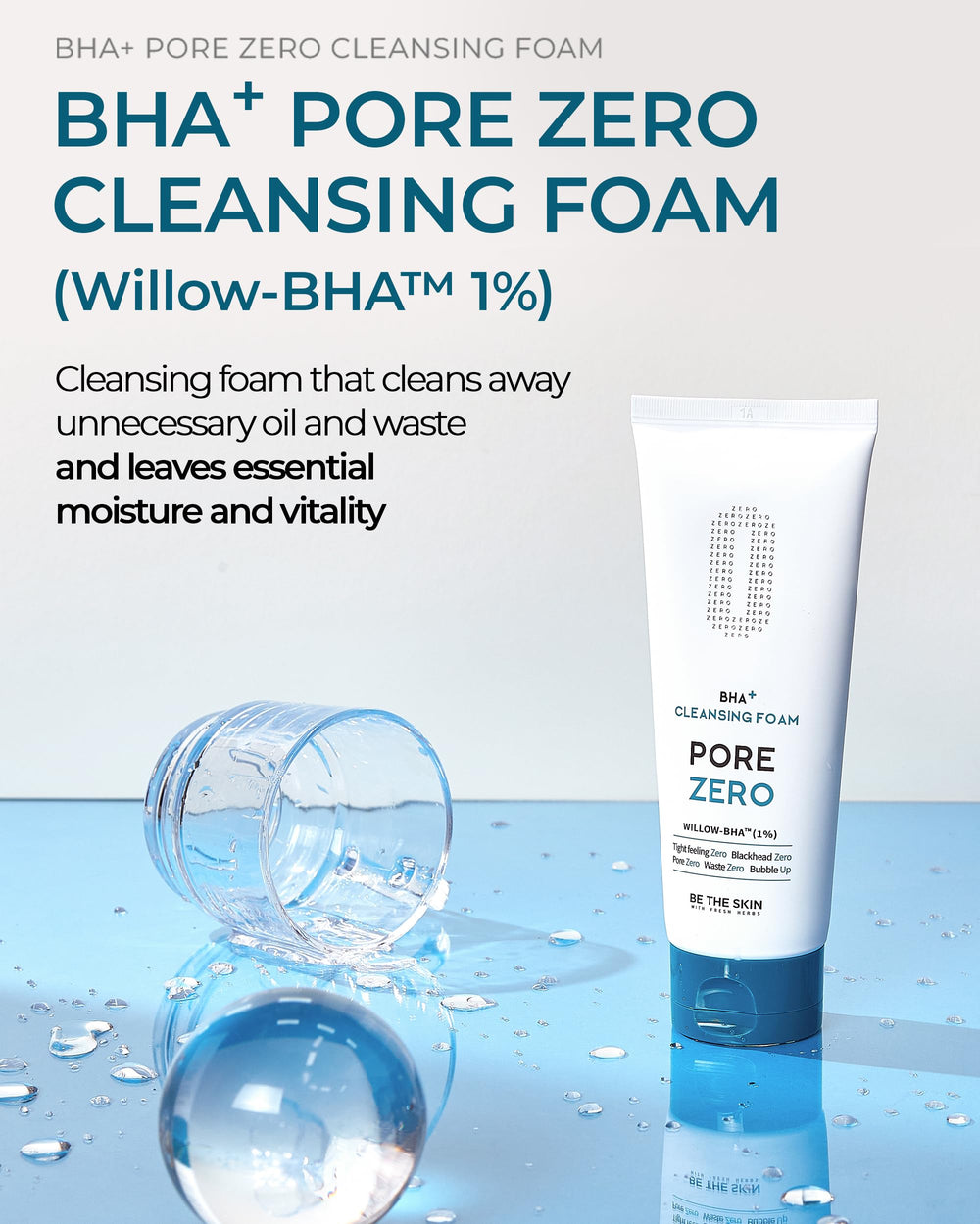 BE THE SKIN BHA+ Pore Zero Foam lather closeup showing creamy texture for gentle wash.