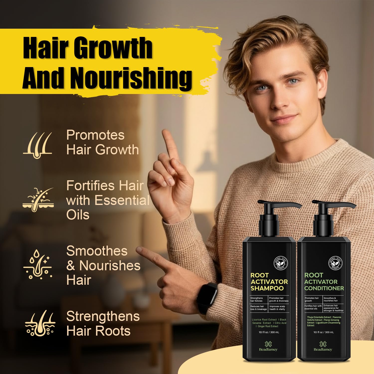Beadlamey Root Activator Conditioner tube promotes smoother hair with fortifying botanicals