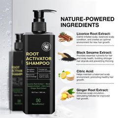 Beadlamey Root Activator Shampoo on sink ready for daily use.