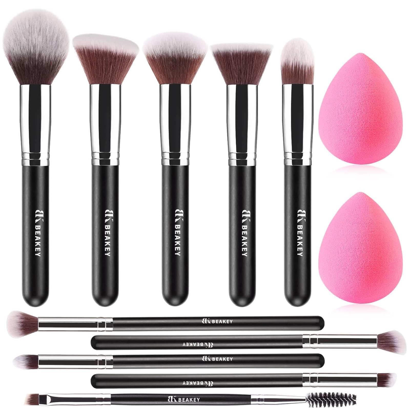 BEAKEY makeup brushes set for full-face application with versatile tips for foundation and eyeshadow.