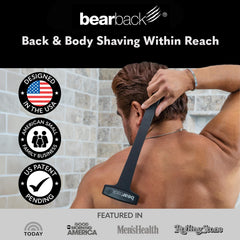 Bearback back-shaver folding-handle shows compact mode for portable grooming.