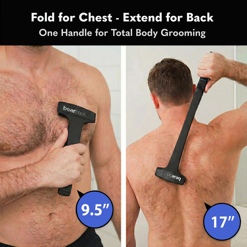 Bearback back-shaver pivoting-blades contour with your body for smooth shave.