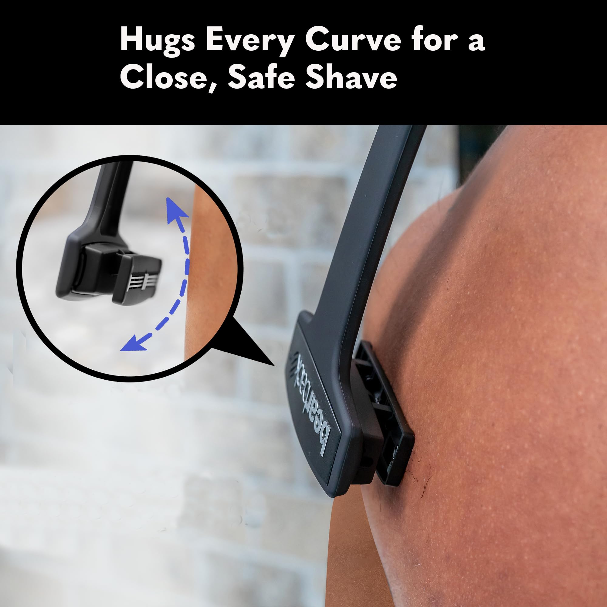 Bearback back-shaver wet-dry-use supports shower or travel shaving.