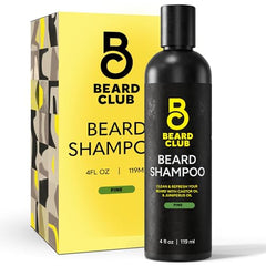 The Beard Club Original Premium Beard Shampoo bottle demonstrates gentle cleansing for beard and skin.