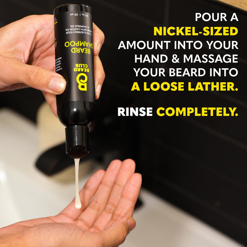The Beard Club Original Premium Beard Shampoo closeup-foam captures rich, moisturizing lather for daily use.