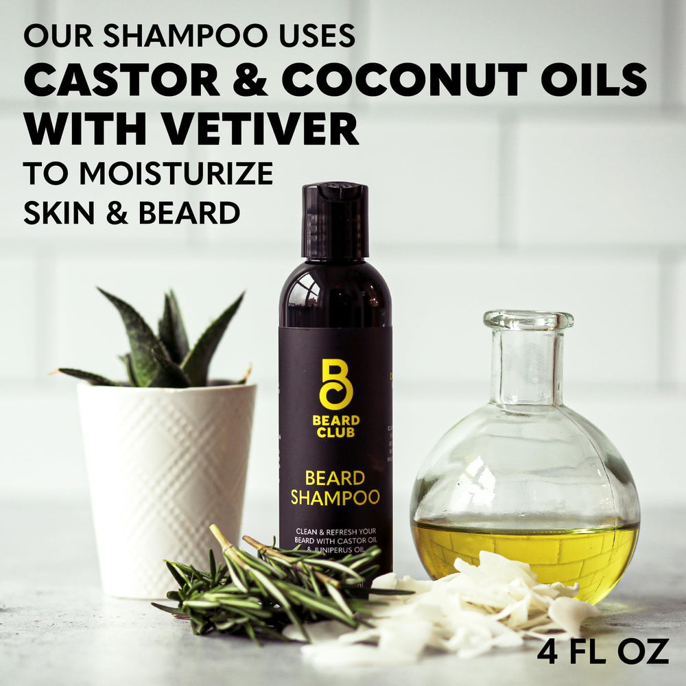 The Beard Club Original Premium Beard Shampoo hand-application illustrates easy beard washing and control.