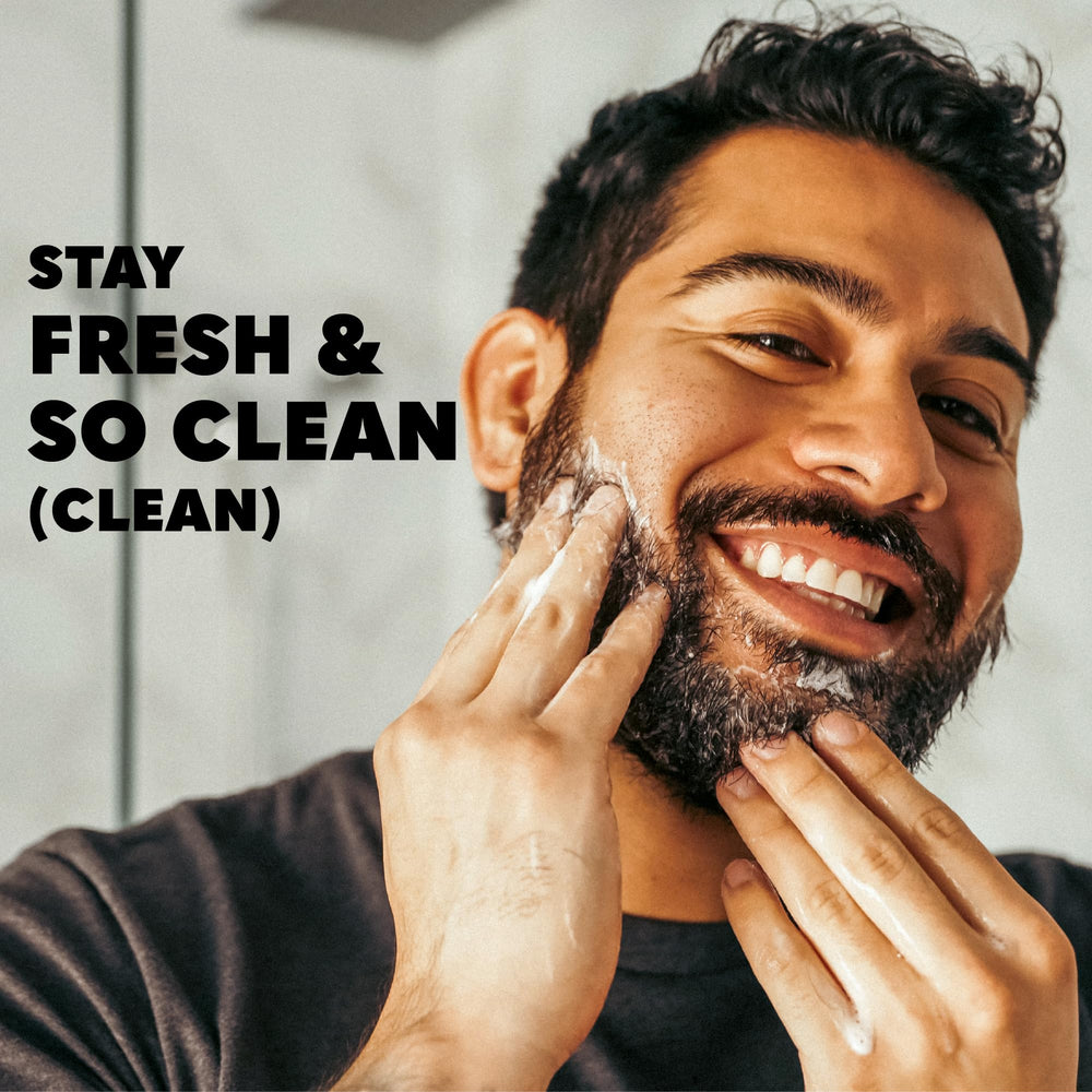 The Beard Club Original Premium Beard Shampoo morning-routine shot suggests a refreshing daily grooming ritual.