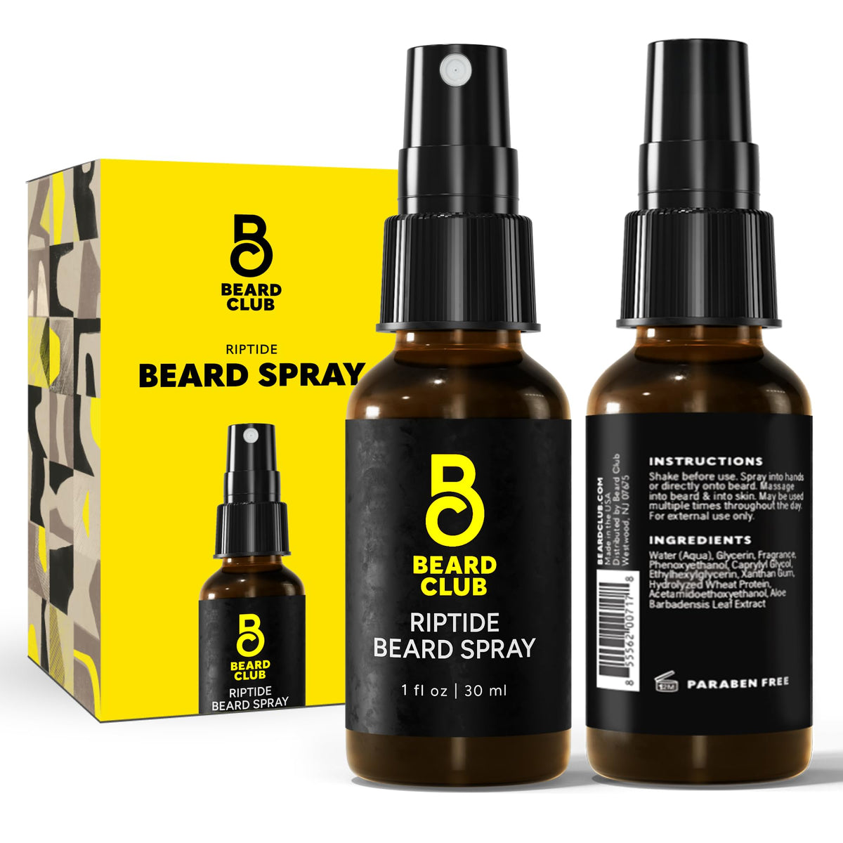 The Beard Club Riptide bottle shown for everyday beard care