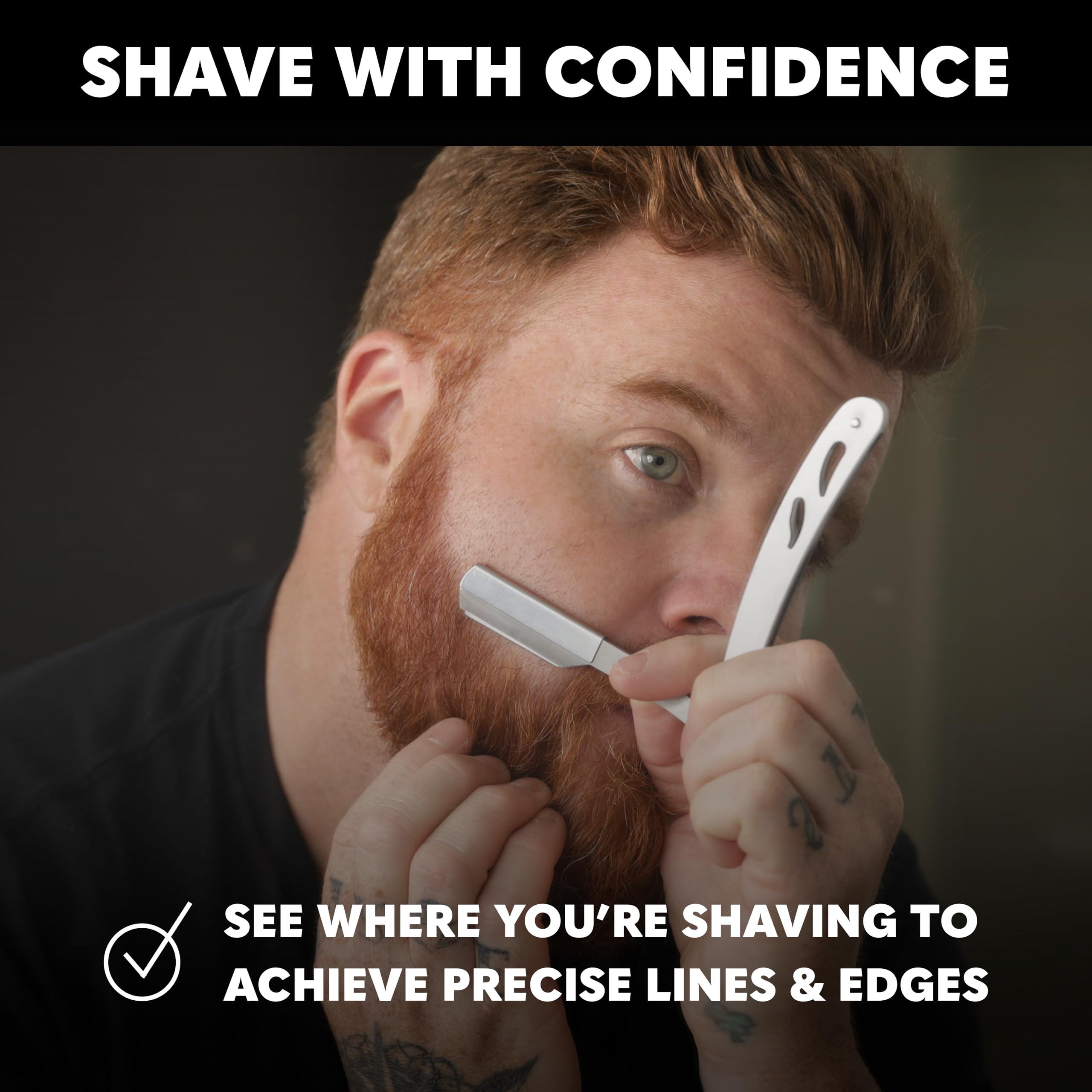 Beard Club straight razor visible-lines shot showing clear line guidance for precise shaping.