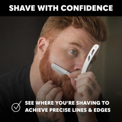 Beard Club straight razor visible-lines shot showing clear line guidance for precise shaping.