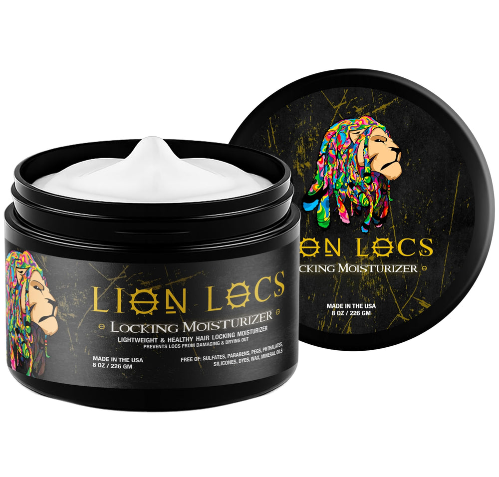 Beard Gains Lion Locs bottle closeup demonstrates creamy moisture for dreadlocks.