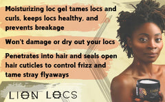 Beard Gains Lion Locs closeup-ingredients focuses on aloe vera and natural oils used.