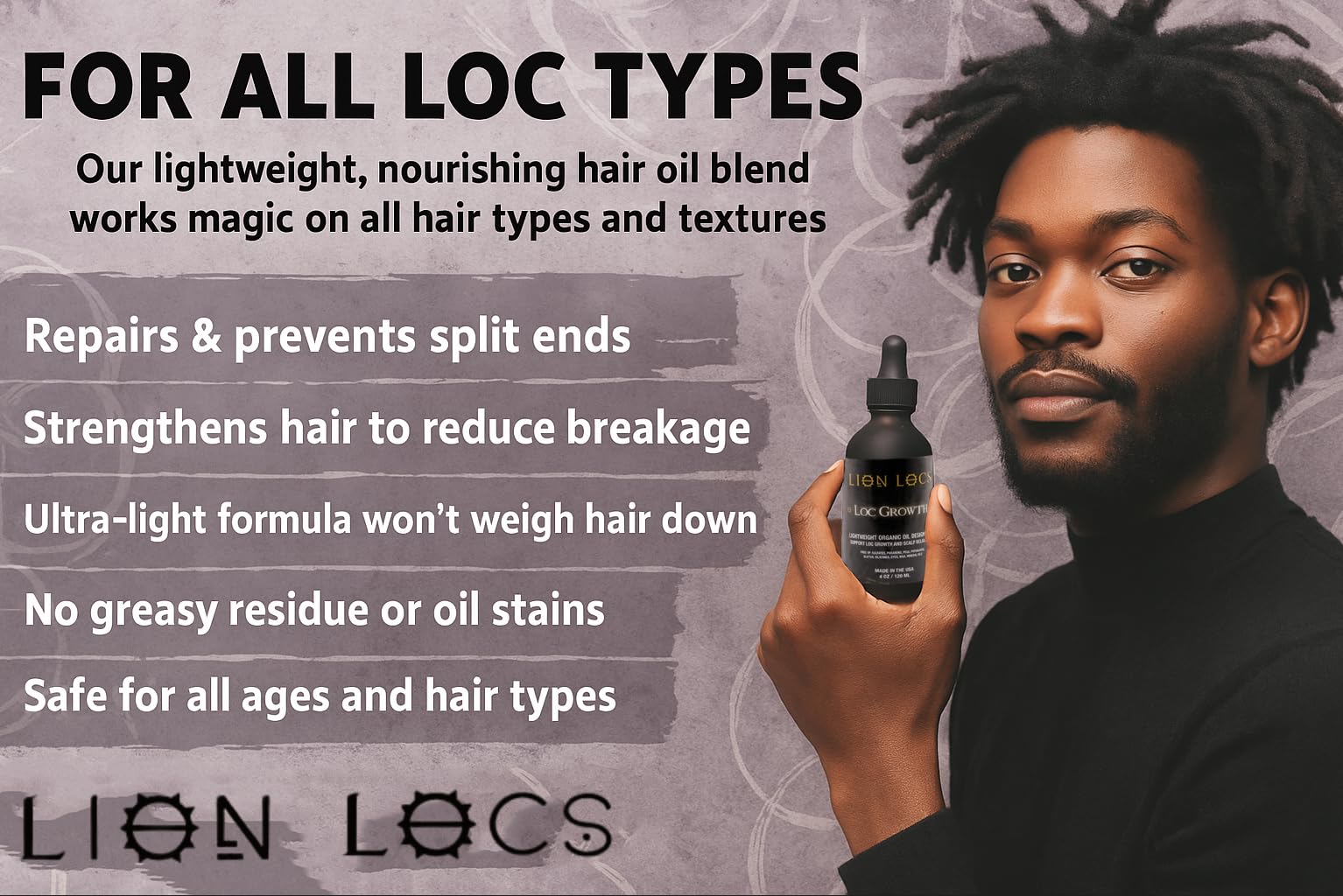 Beard Gains Lion Locs dreadlock care set shown for routine upkeep.