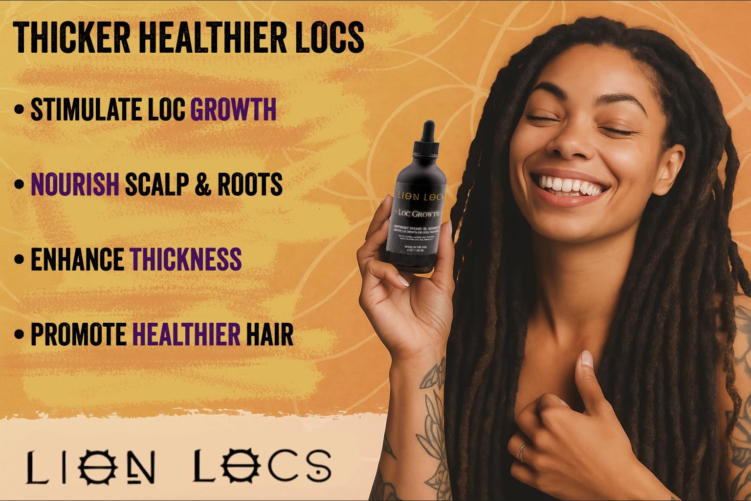 Beard Gains Lion Locs natural ingredients emphasizing gentle hair care benefits.