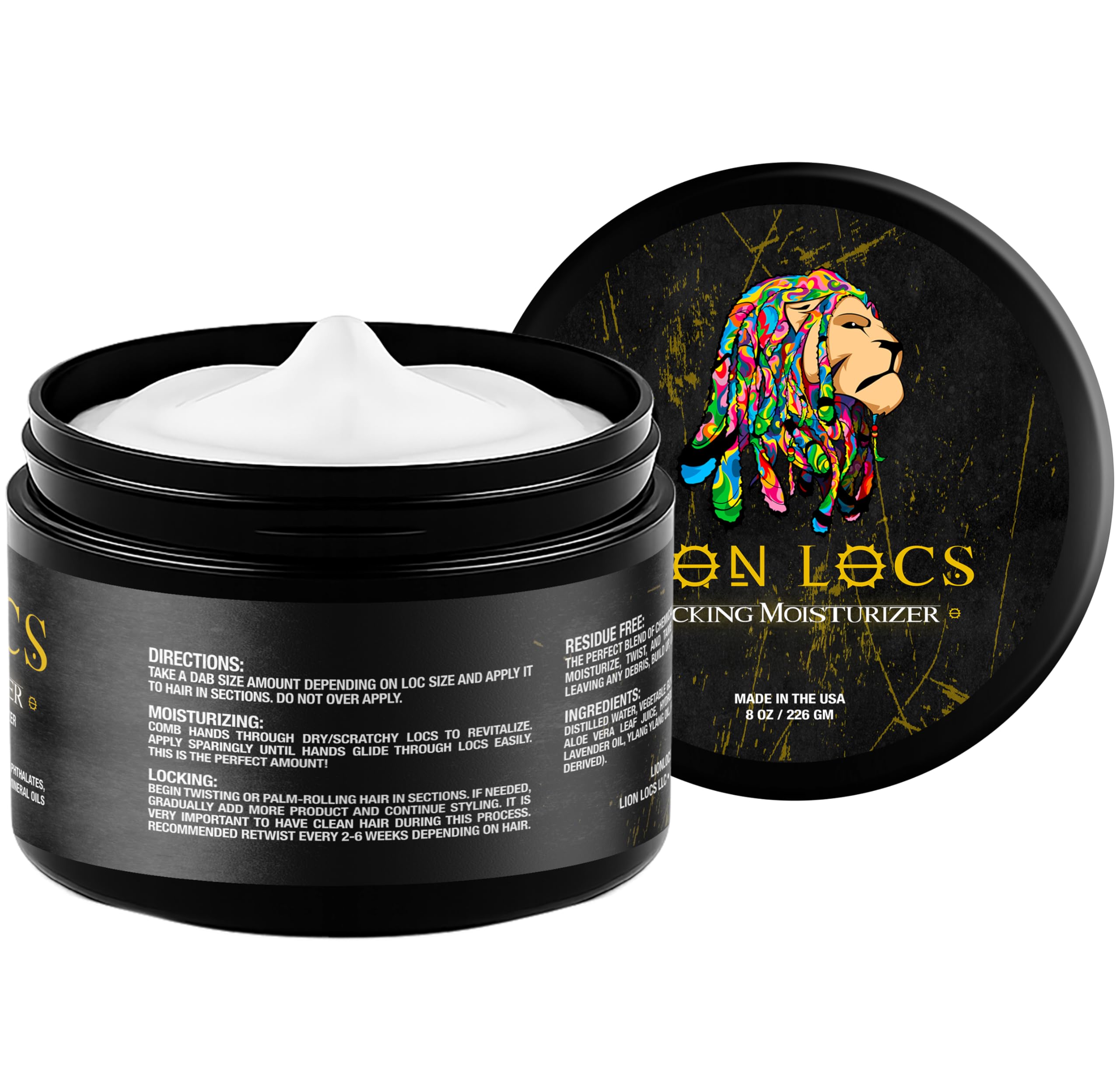 Beard Gains Lion Locs organic vegan cruelty-free label emphasizes safe formulation.