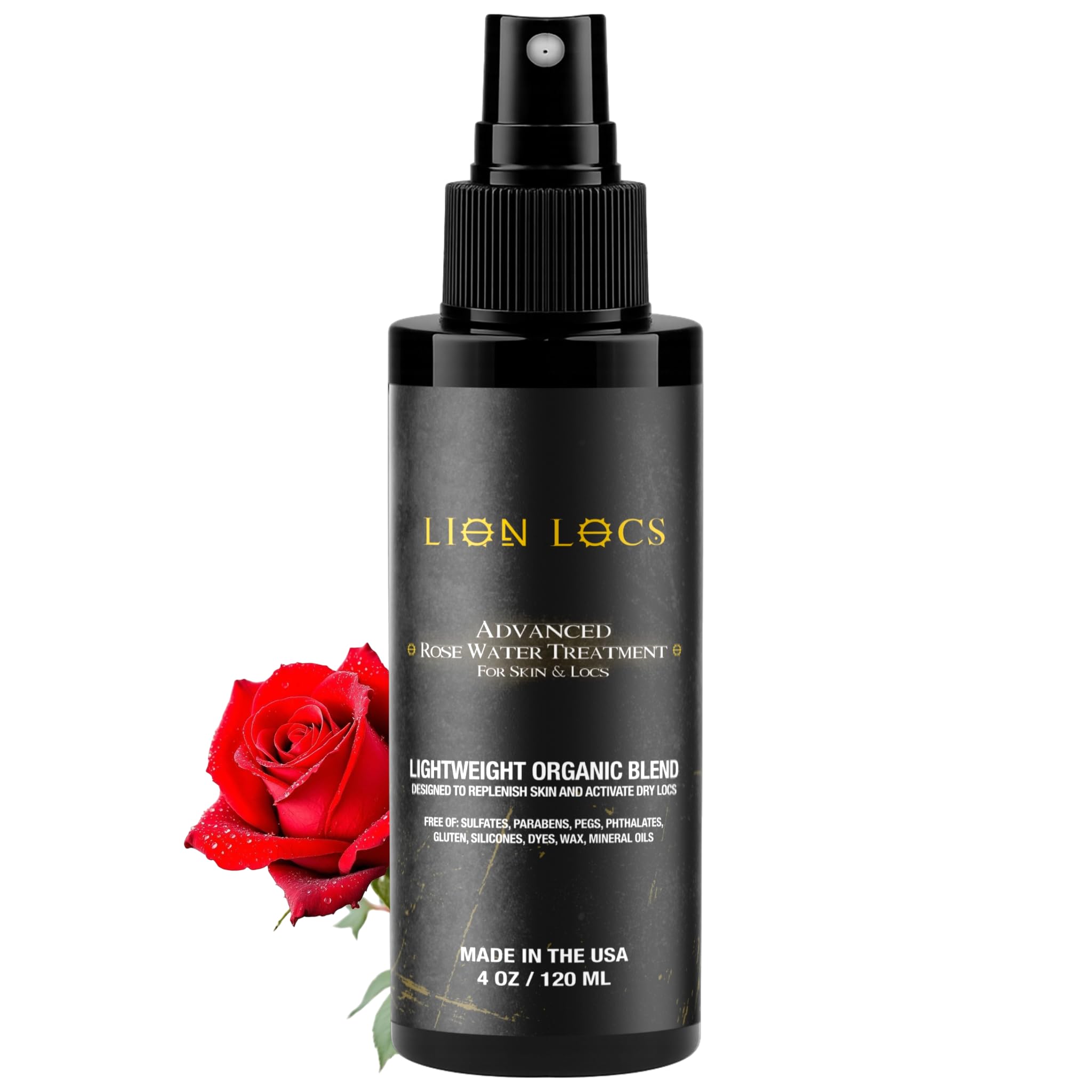 Beard Gains Lion Locs rosewater spray bottle for locs delivering lightweight hydration