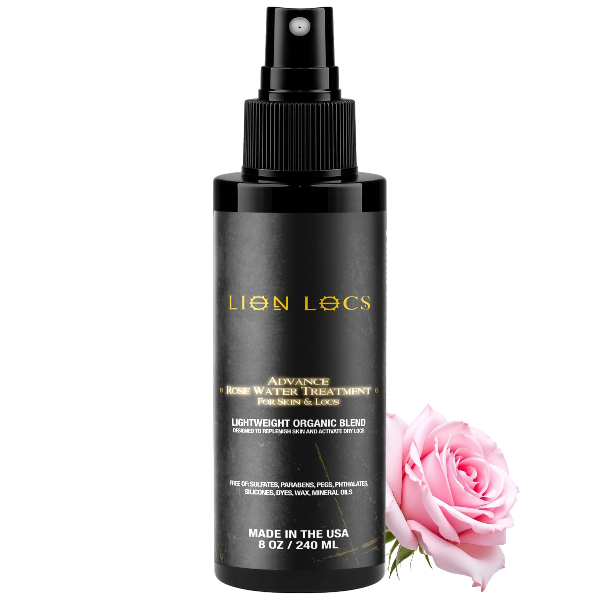 Beard Gains Lion Locs Rosewater Spray bottle offers deep hydration and natural shine.