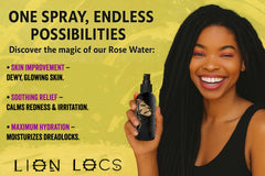Beard Gains Lion Locs Rosewater Spray soothes scalp irritation with rose water and aloe.