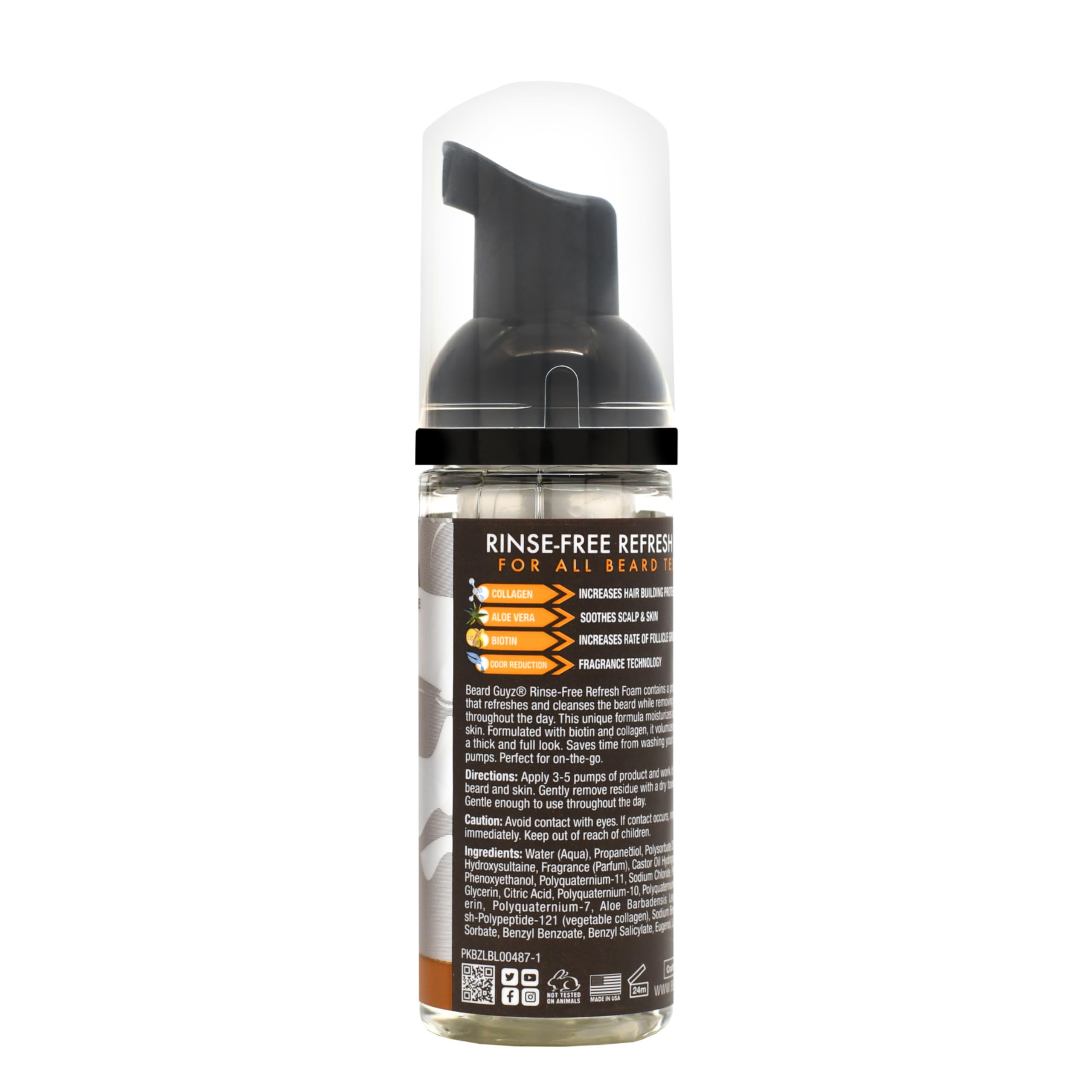 Beard Guyz rinse-free foam massaged into beard for refreshing clean.