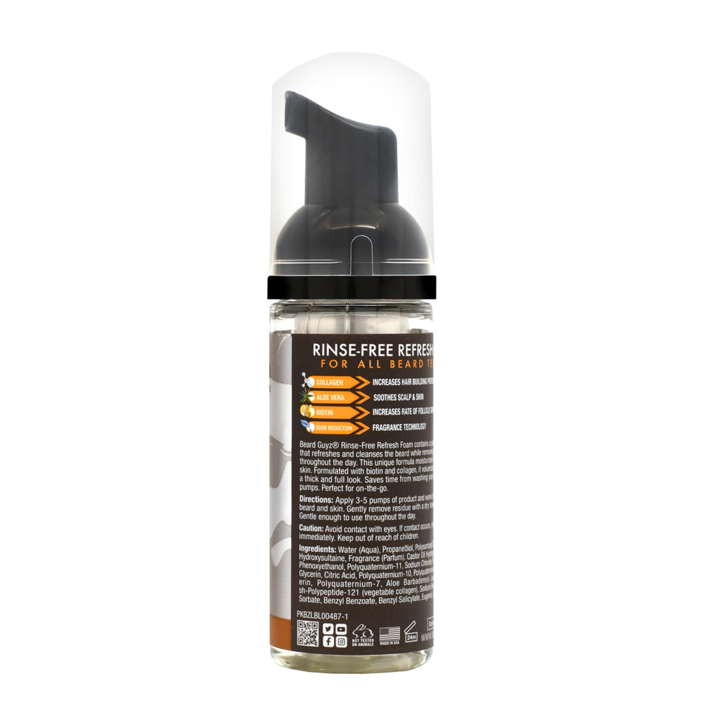 Beard Guyz rinse-free foam massaged into beard for refreshing clean.