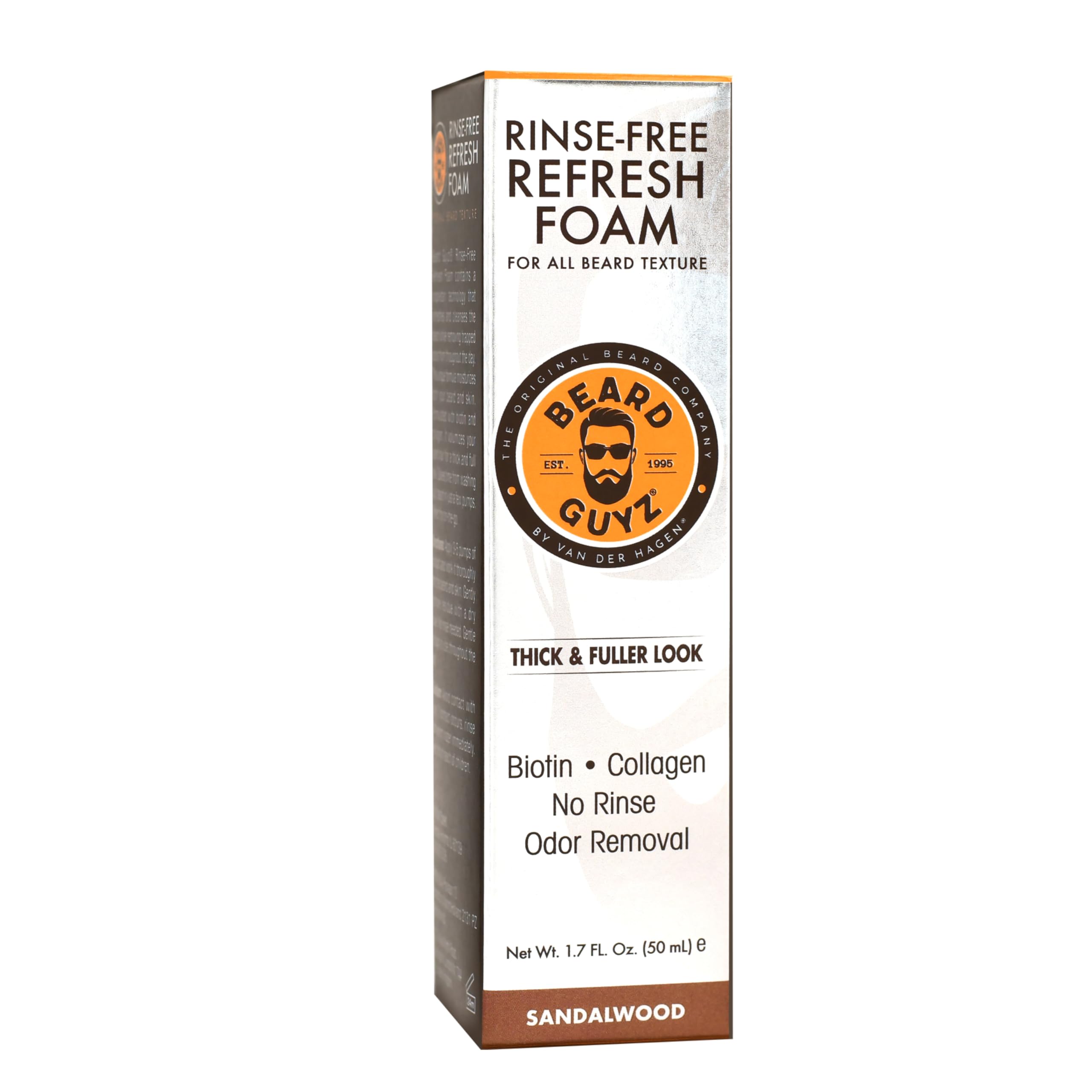 Beard Guyz rinse-free foam on beard and skin for easy odor control.