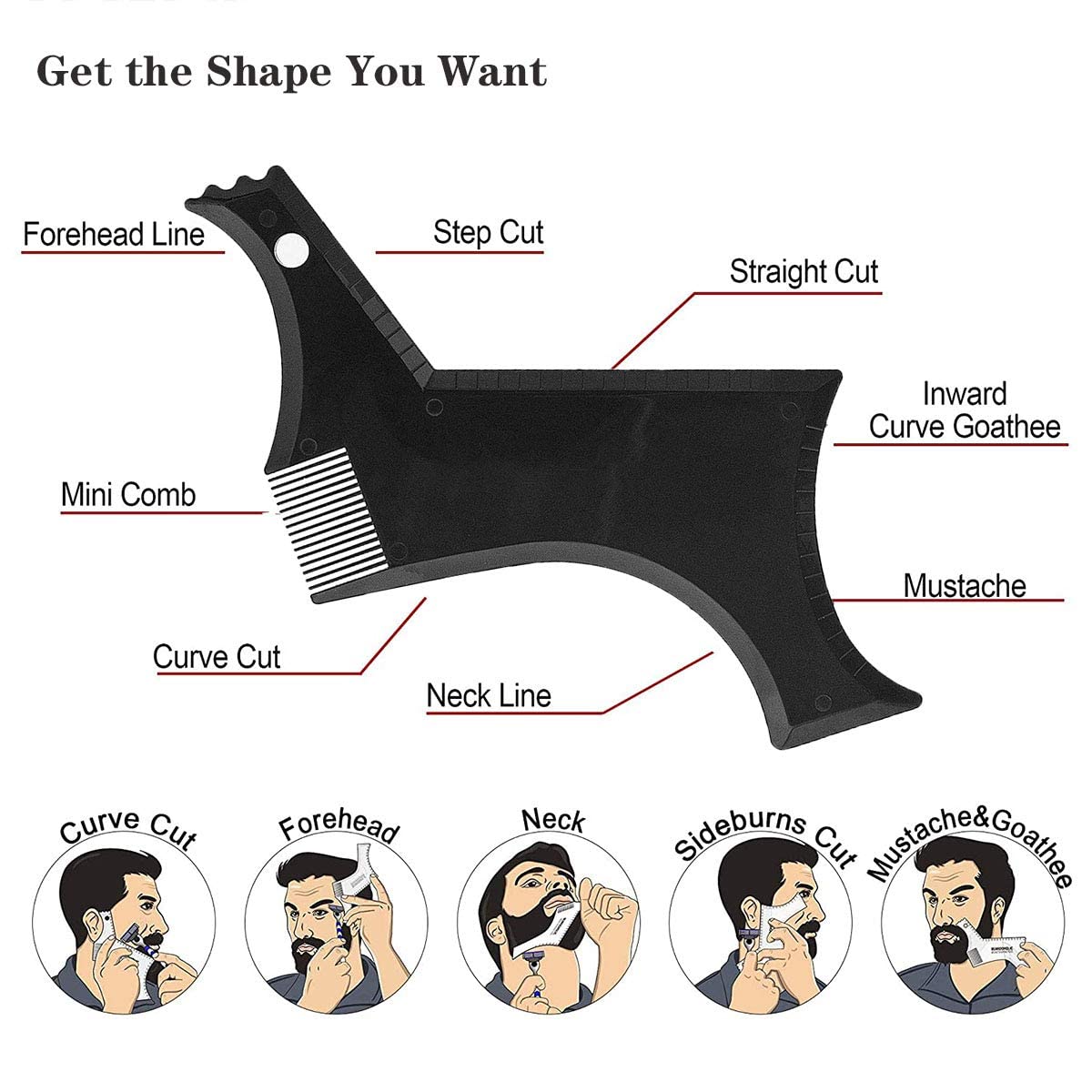 Beard Shaper Kit: beard template guide with barber pencil for precise symmetry.