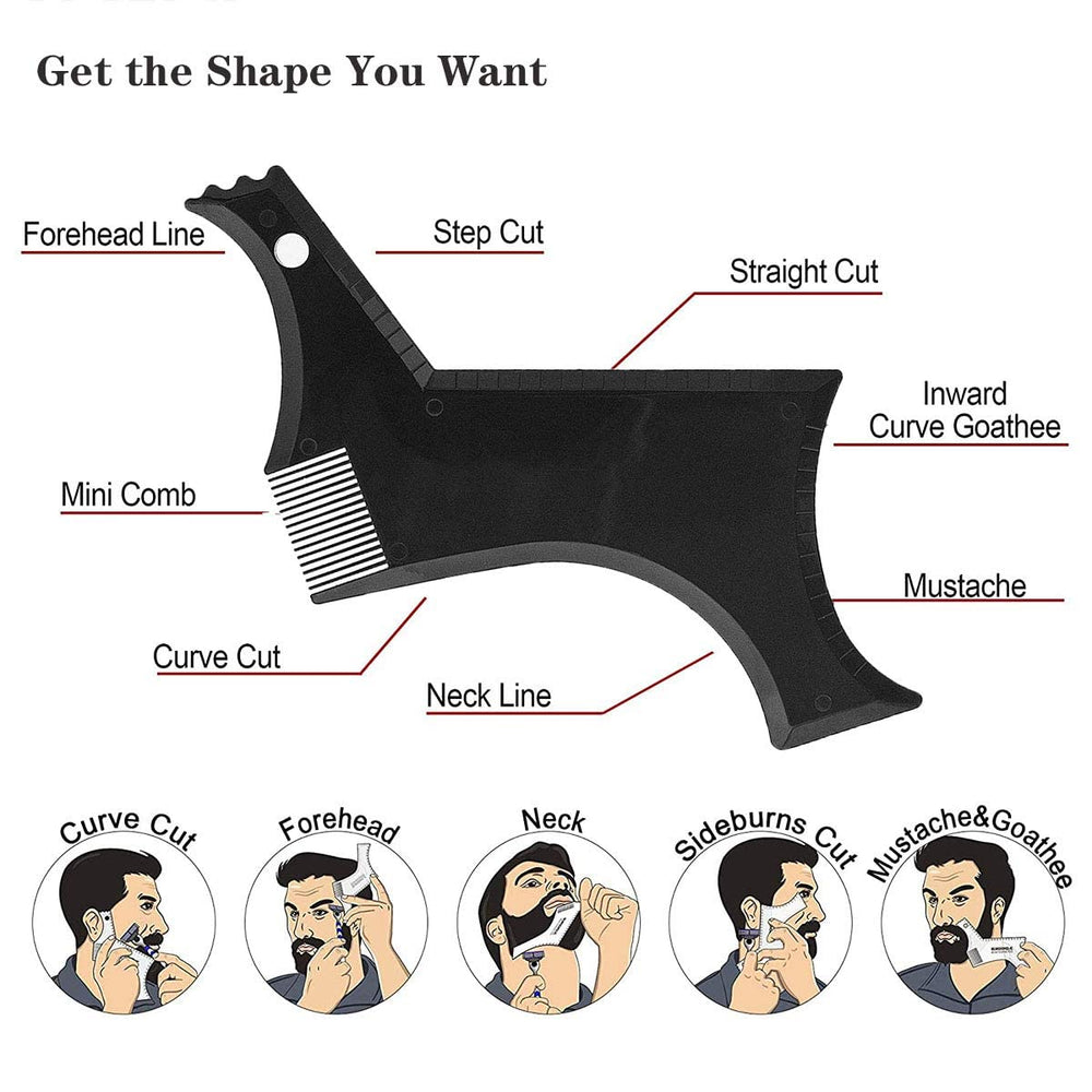 Beard Shaper Kit: beard template guide with barber pencil for precise symmetry.