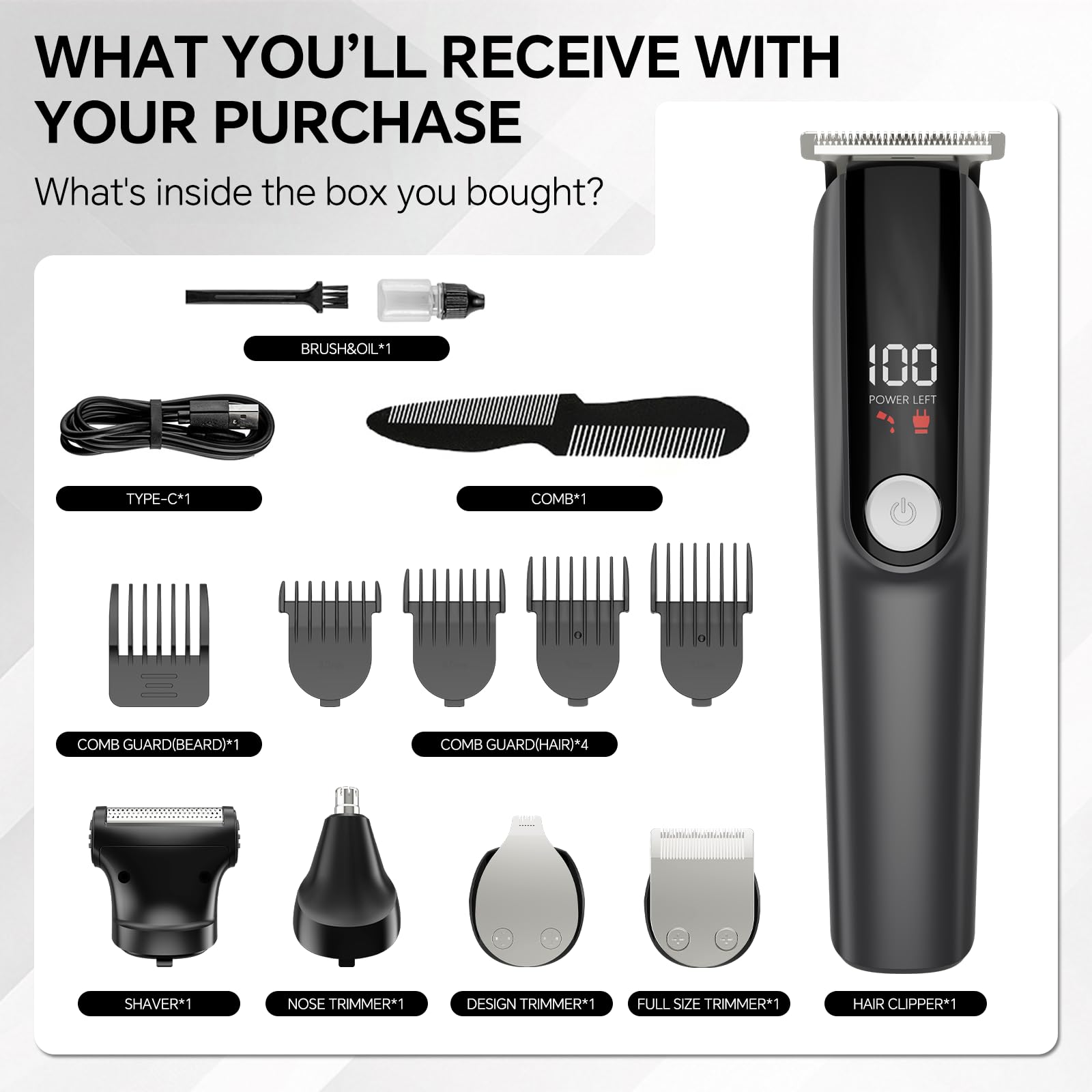 Beard Trimmer 5in1 stainless-steel blades for durable, fast trimming