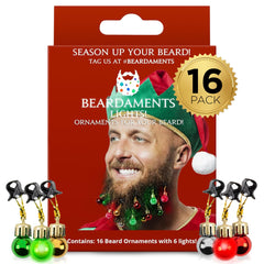 Beardaments beard lights in red and green flashing for festive beard flair.