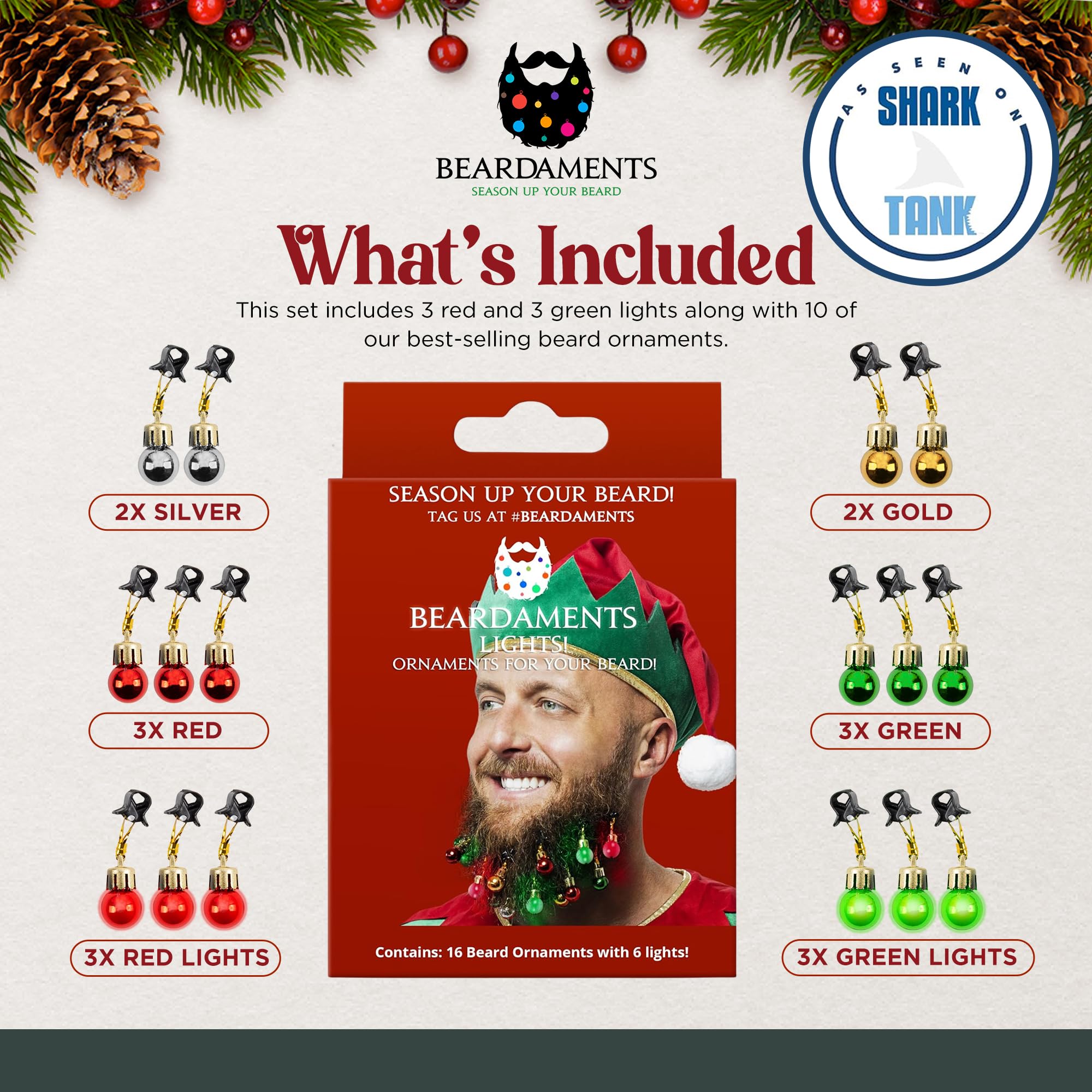 Beardaments Christmas beard lights and ornaments for party-ready looks.