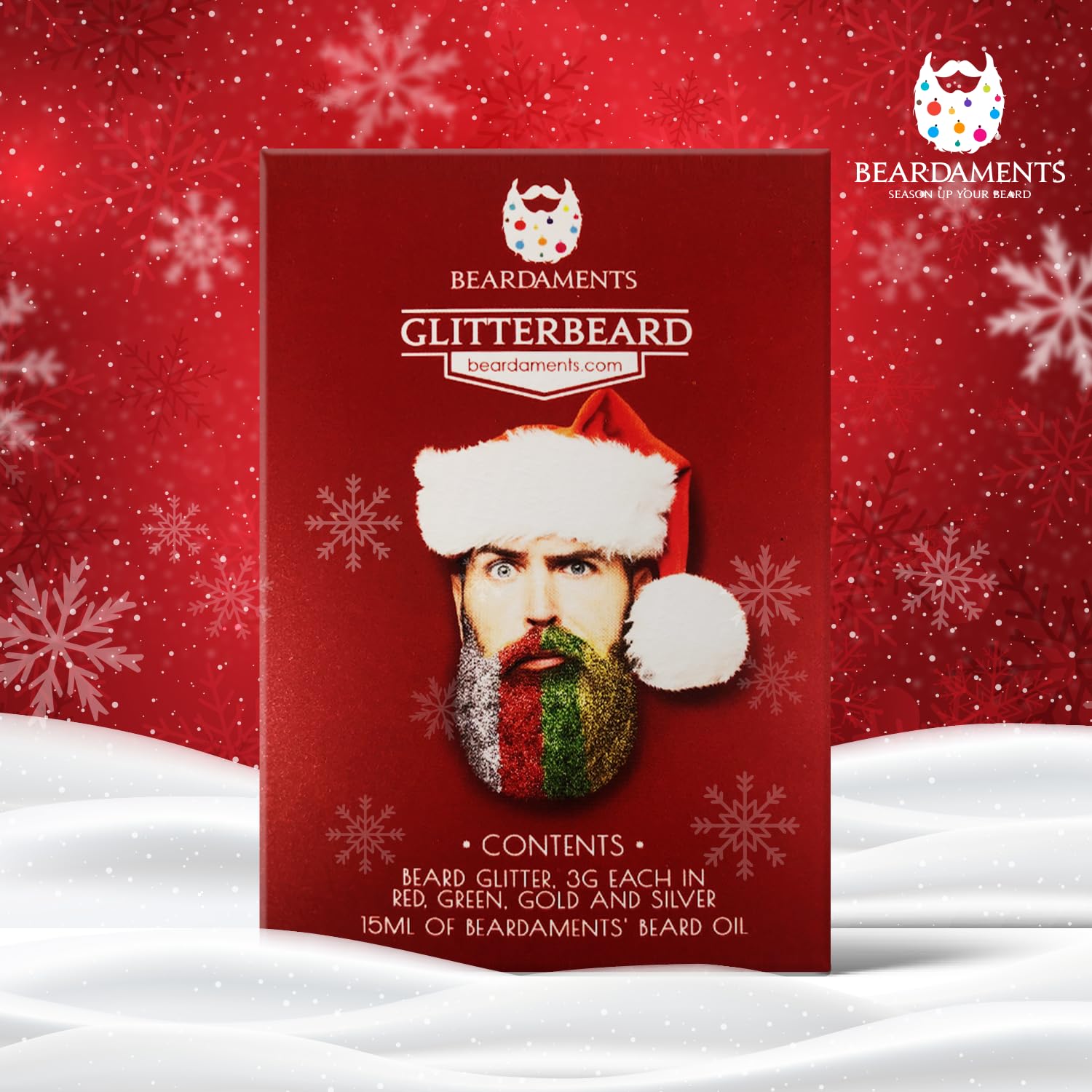 Beardaments Glitterbeard green color detail showing holiday-ready shine.