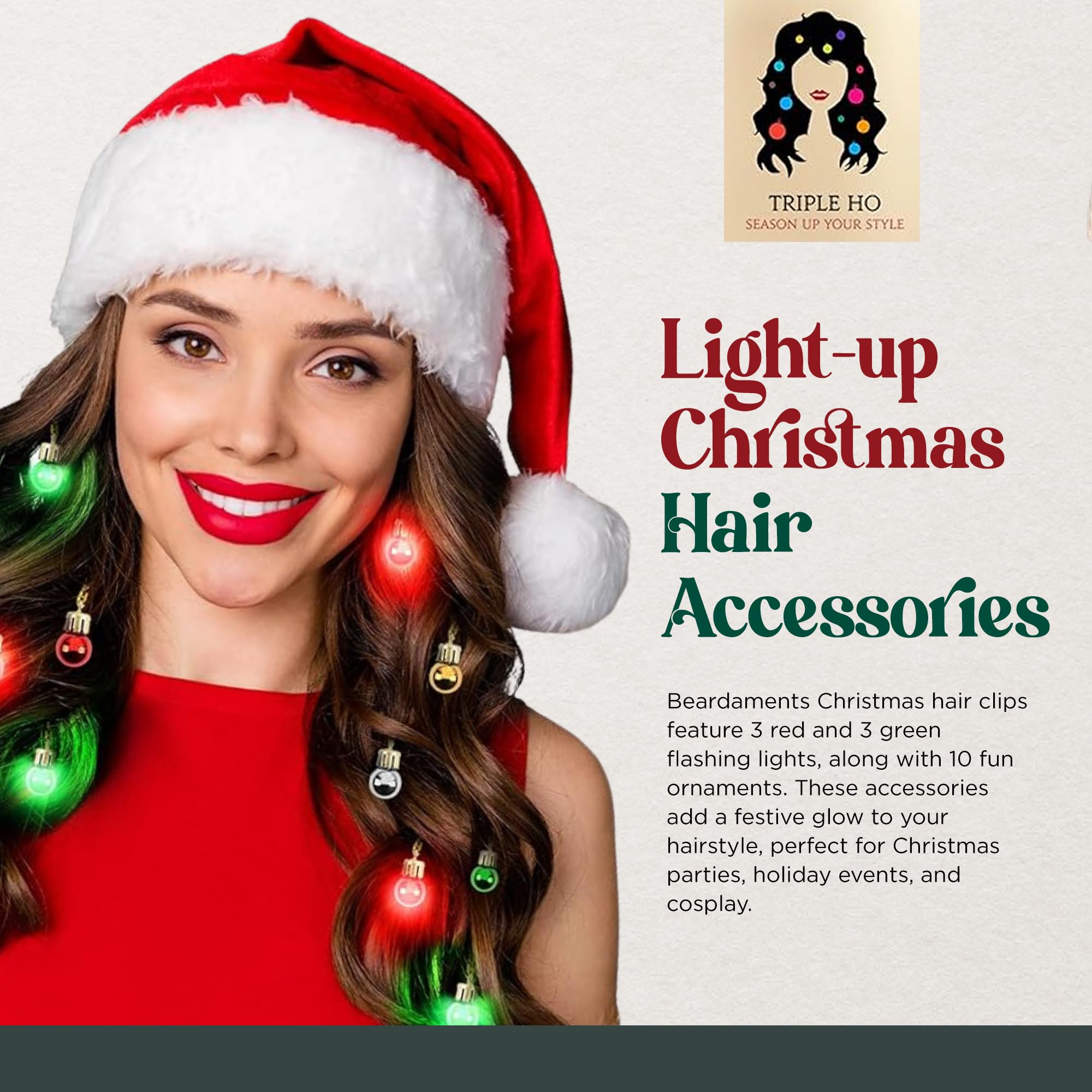 Beardaments Light Up Hair Lights flashing red and green accents for party-ready cosplay.
