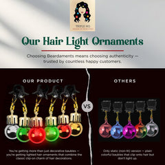 Beardaments Light Up Hair Lights red-green glow enhances buns and pigtails.