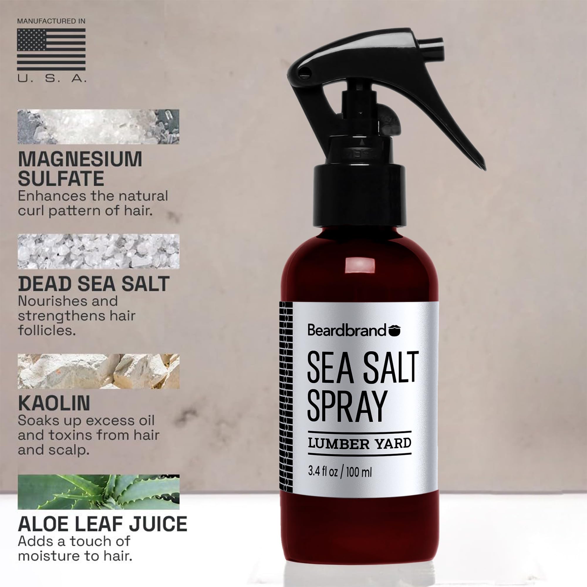 Beardbrand Sea Salt Spray texture closeup shows beachy texture and shine.