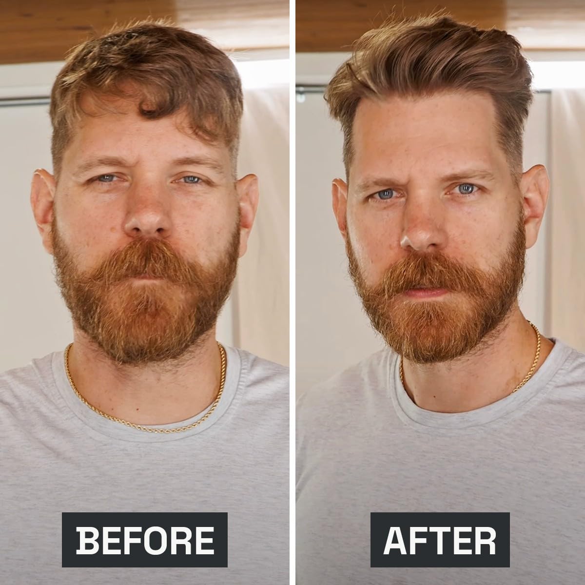 Beardbrand Sea Salt Spray volume display suggests fuller, thicker appearance.