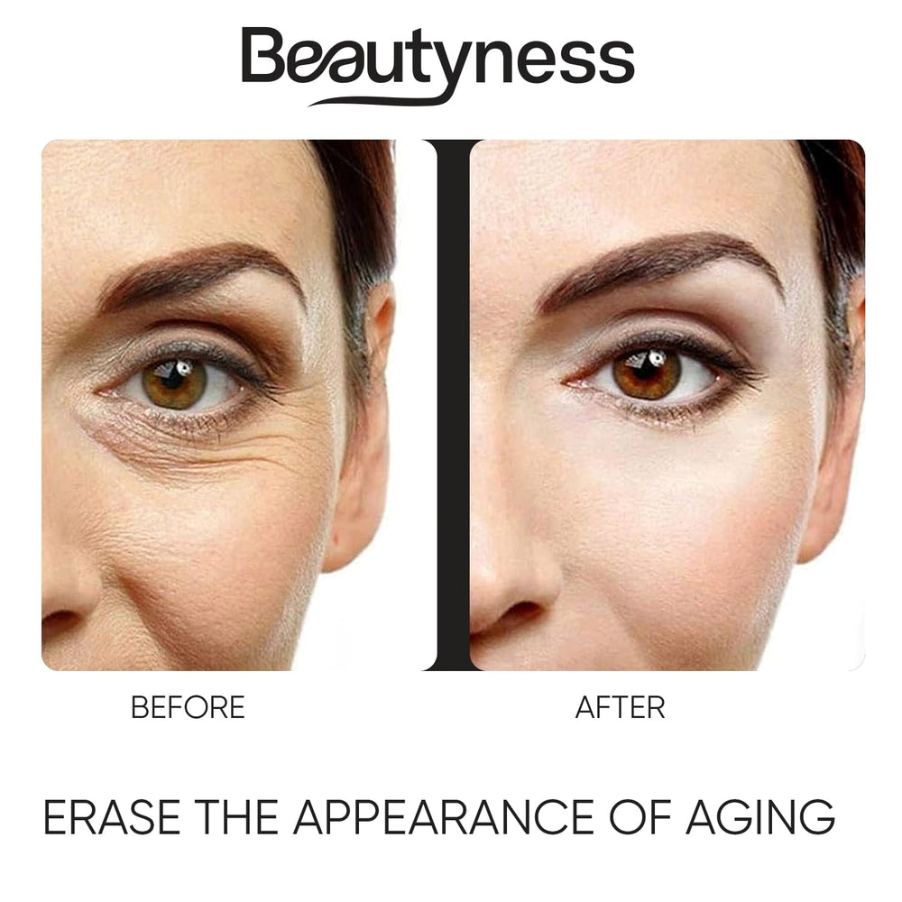 Beatool Instant Ageless Eye Cream serum-drops on finger illustrates absorption.