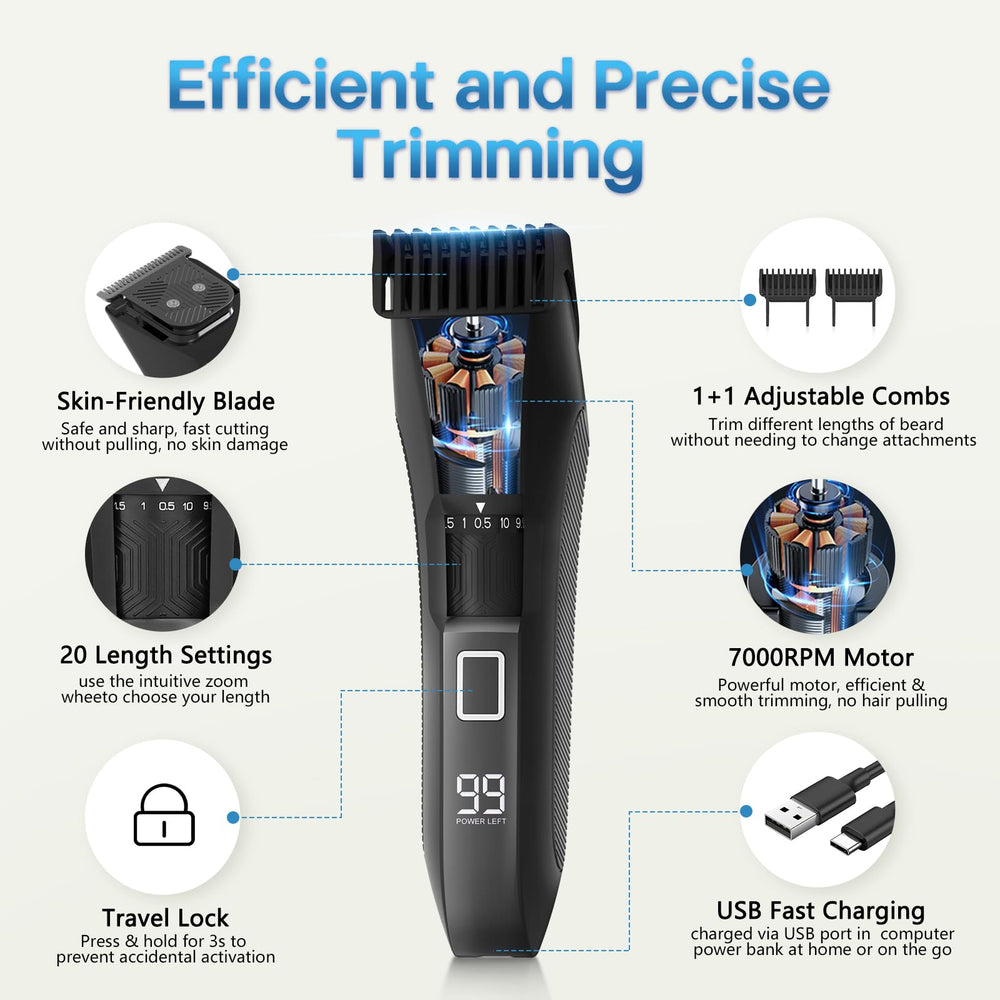 Beatslm beard trimmer length dial close-up showing 20 adjustable settings for versatile trims.