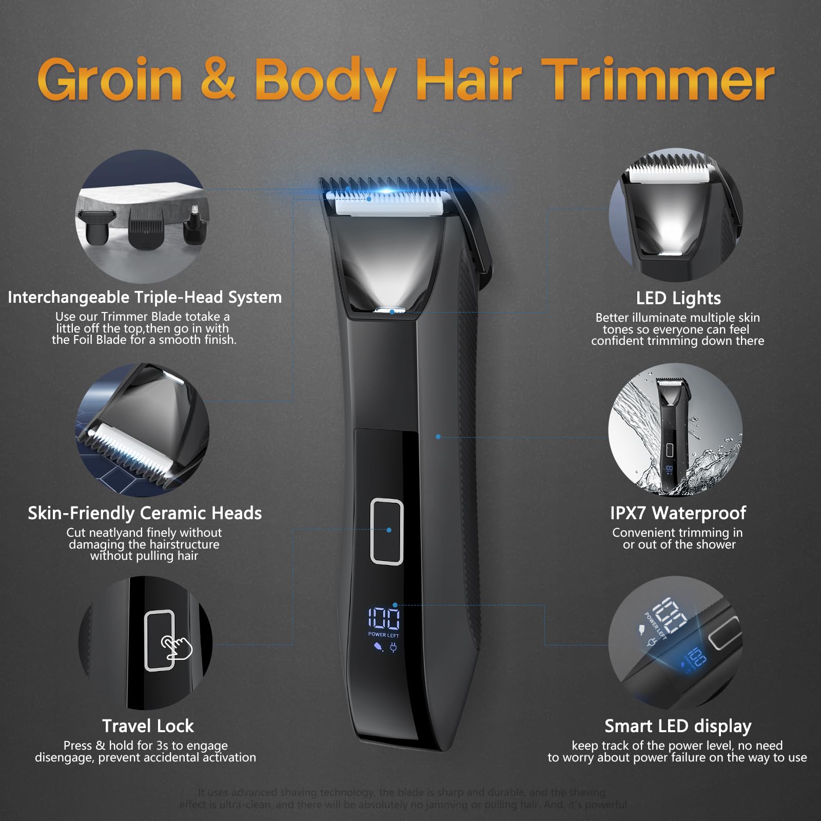 Beatslm Manscape LED-lighted close-up aiding visibility during grooming sessions.