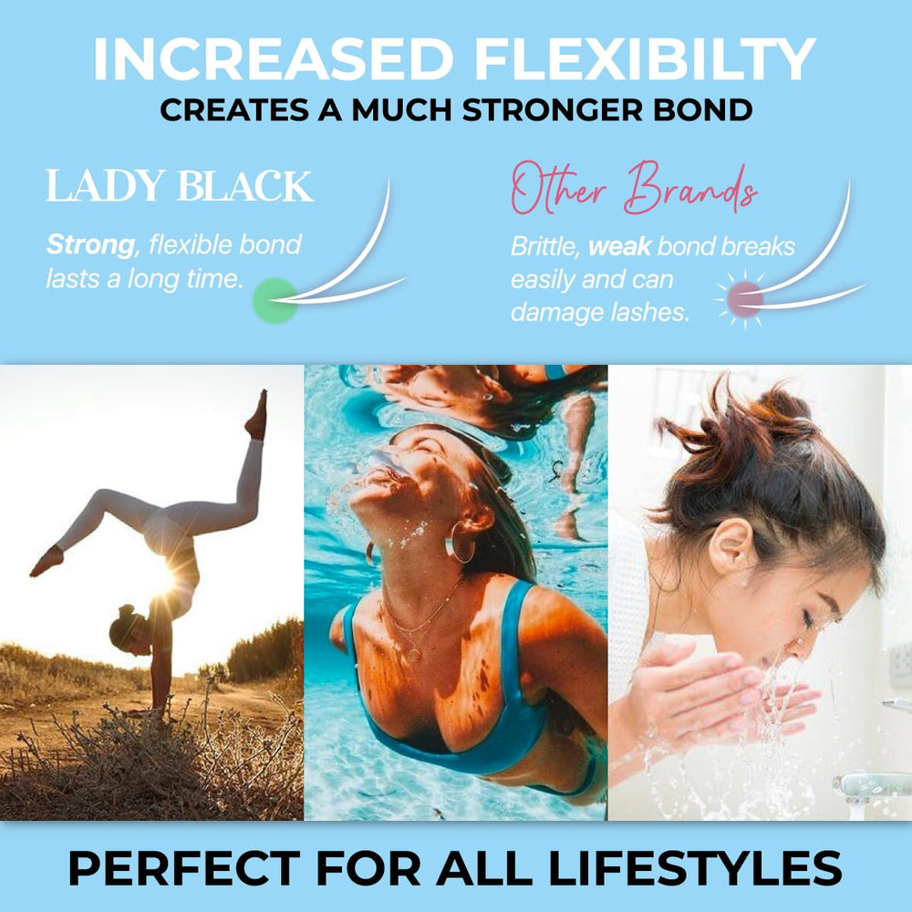 Beau Lashes Lady Black Glue strong retention supports long-lasting lash sets.