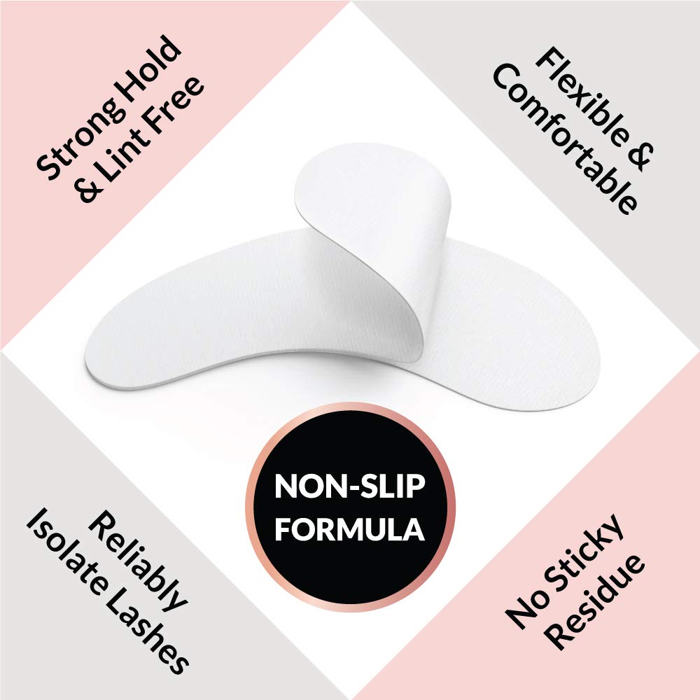 Beau Lashes lint-free eye pads on eyelids demonstrate clean lash work.