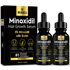 Beaueli 5% Minoxidil bottle front for easy daily use and premium packaging.