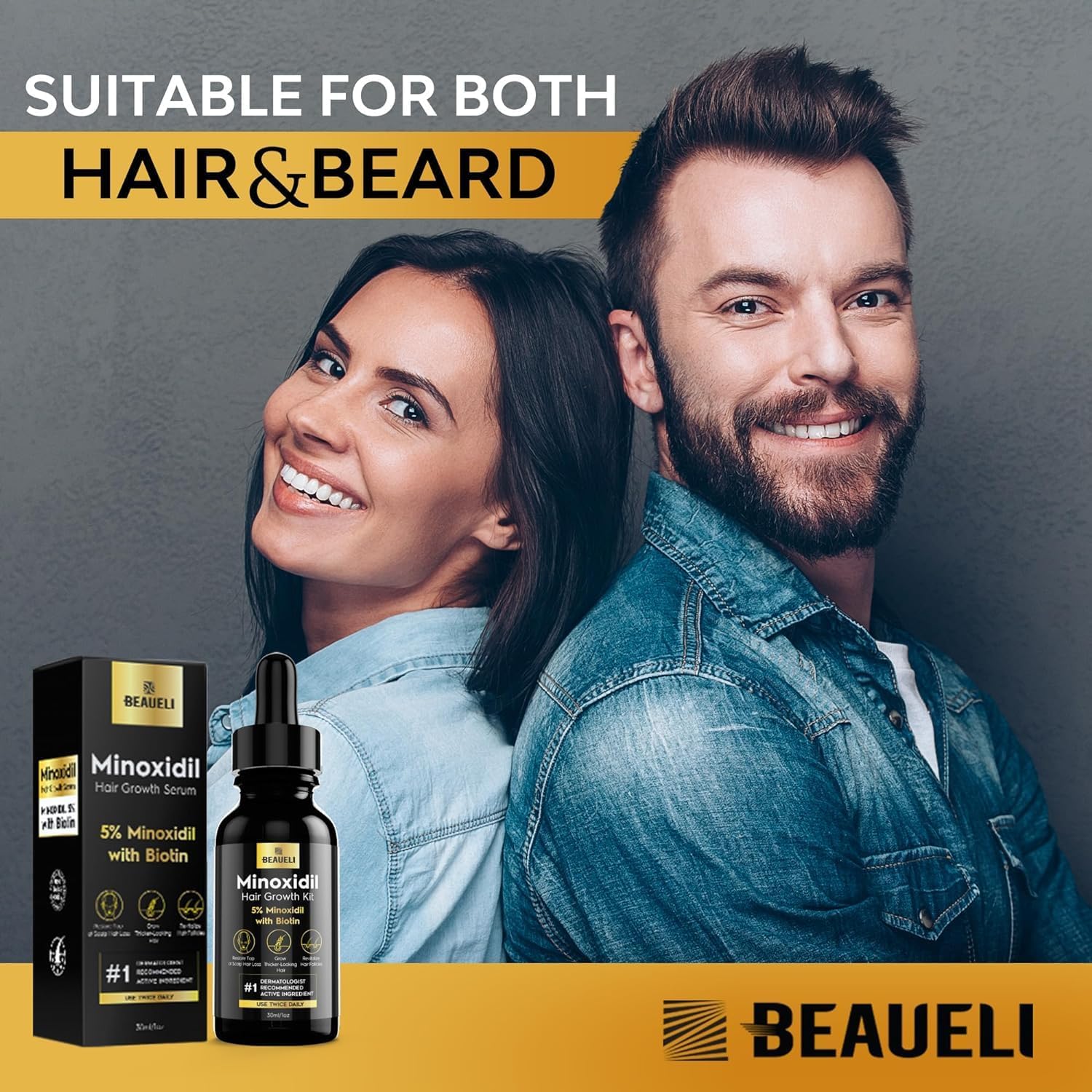 Beaueli minoxidil biotin-enriched serum label highlights key ingredients.