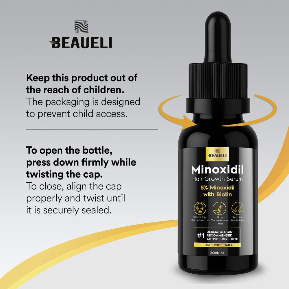 Beaueli Minoxidil Biotin ingredients label highlights hair health
