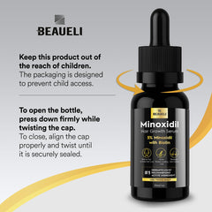 Beaueli Minoxidil Biotin ingredients label highlights hair health