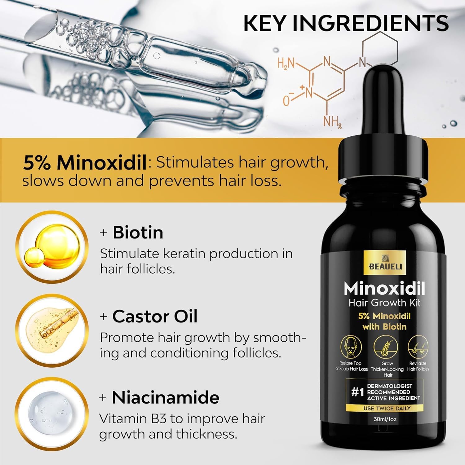Beaueli minoxidil men beard growth follicle boost close-up.