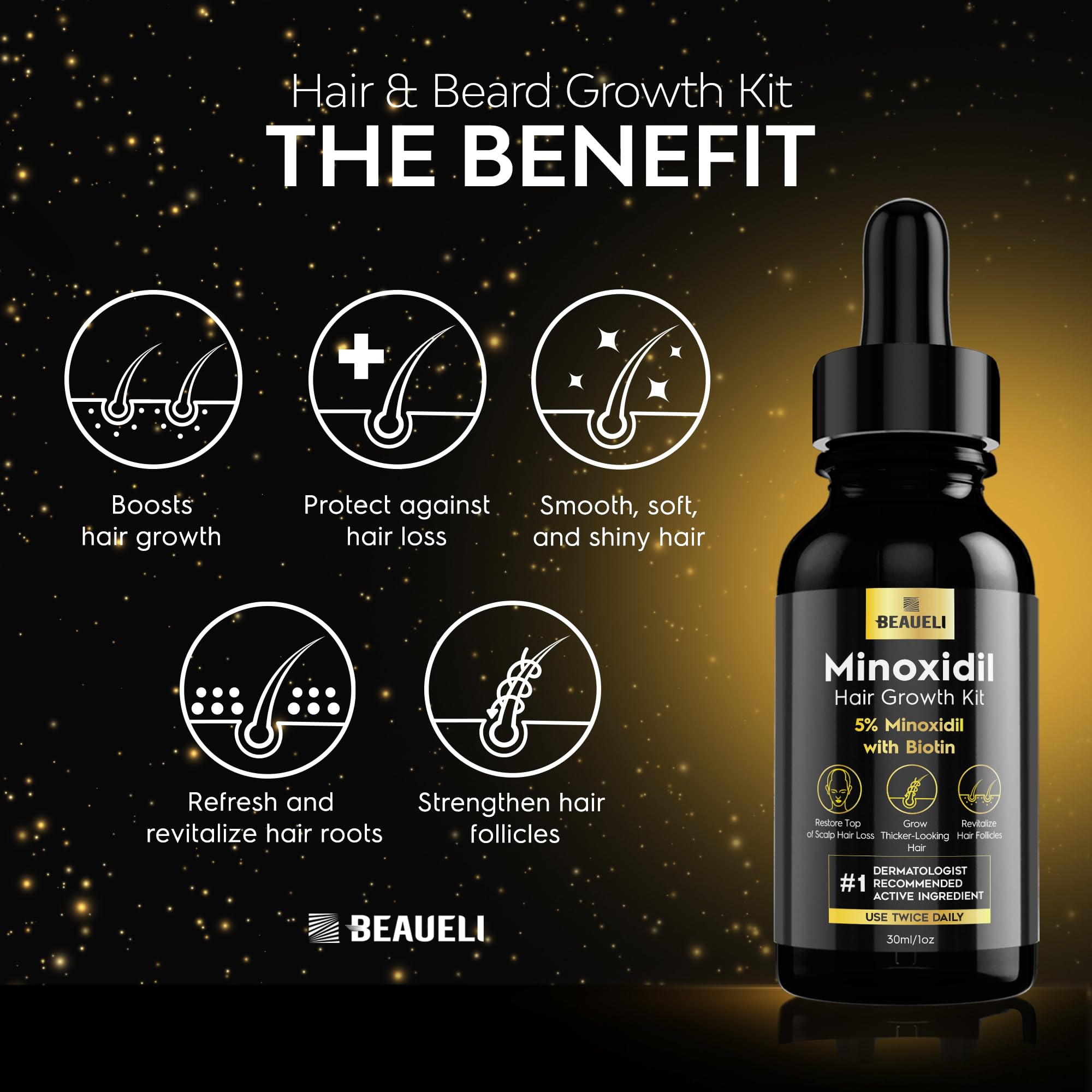 Beaueli minoxidil women hair growth serum daily-application close-up.