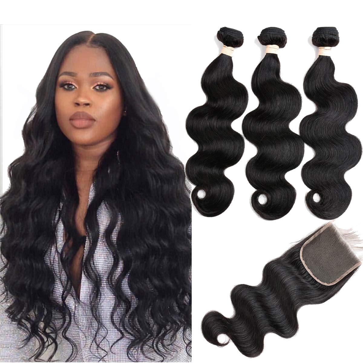 Beauhair Brazilian Body Wave bundles with closure close-up on the weft for strong, tangle-free wear.