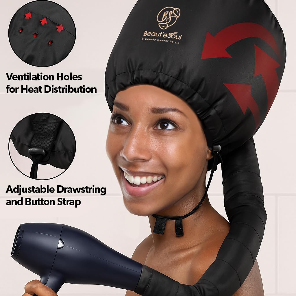 Beauté Seoul bonnet fits most handheld dryers with 4.5 inch collar for secure sessions
